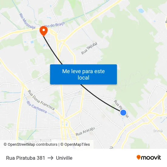 Rua Piratuba 381 to Univille map