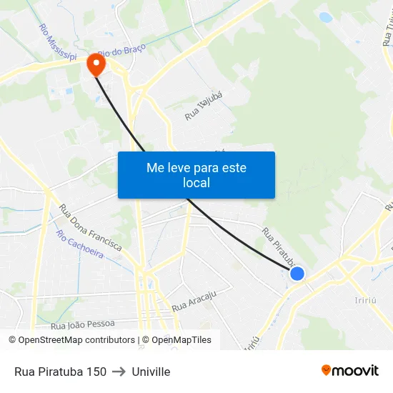 Rua Piratuba 150 to Univille map