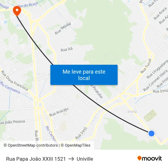 Rua Papa João XXIII 1521 to Univille map