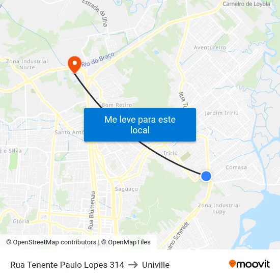 Rua Tenente Paulo Lopes 314 to Univille map