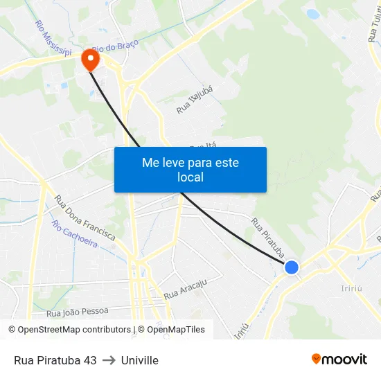 Rua Piratuba 43 to Univille map