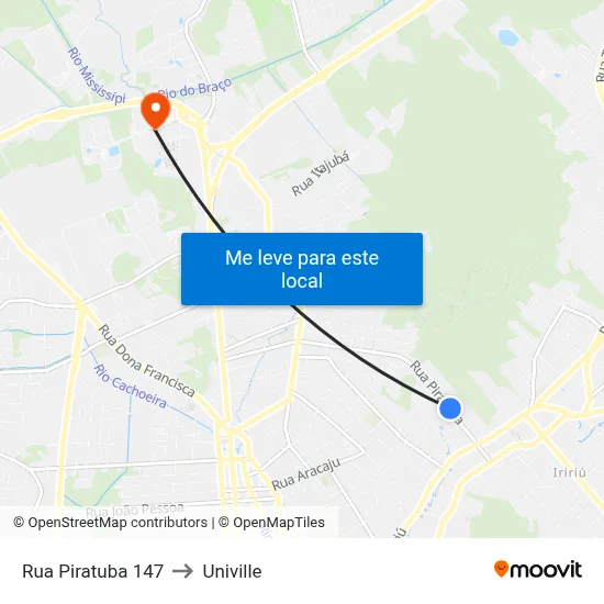 Rua Piratuba 147 to Univille map