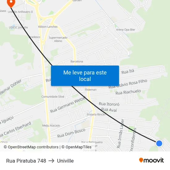 Rua Piratuba 748 to Univille map
