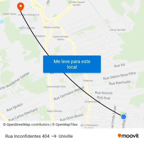 Rua Inconfidentes 404 to Univille map