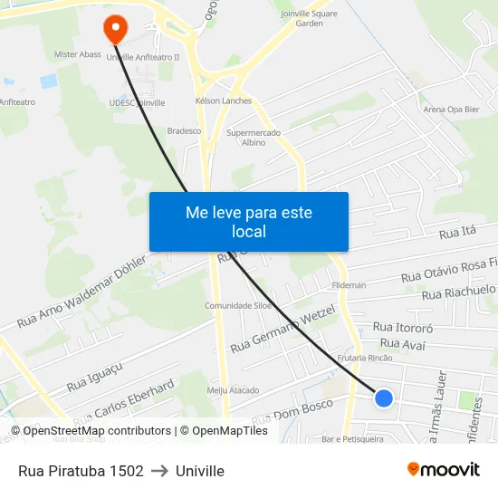 Rua Piratuba 1502 to Univille map