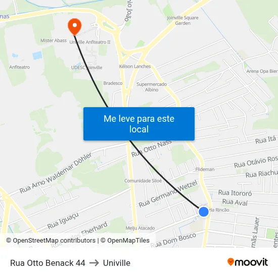 Rua Otto Benack 44 to Univille map