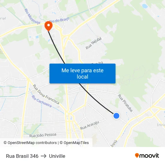 Rua Brasil 346 to Univille map