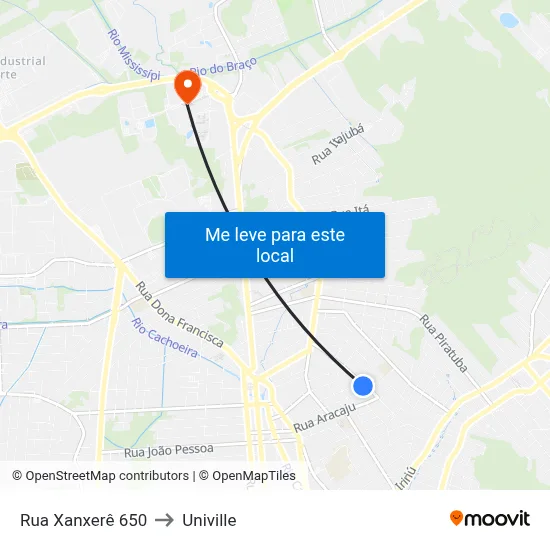 Rua Xanxerê 650 to Univille map