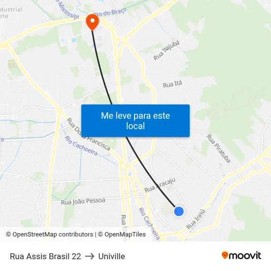 Rua Assis Brasil 22 to Univille map