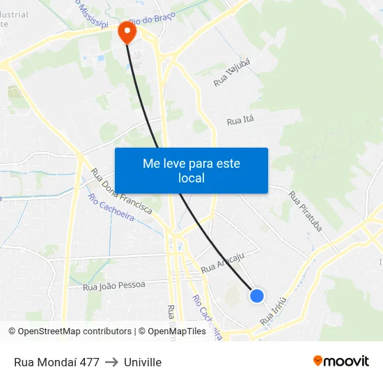 Rua Mondaí 477 to Univille map