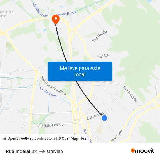 Rua Indaial 32 to Univille map