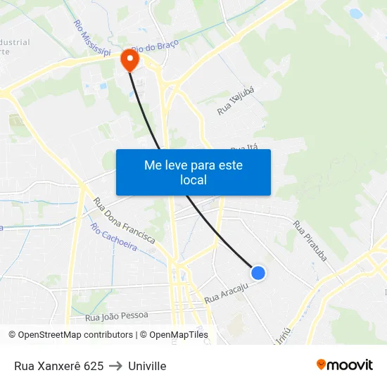 Rua Xanxerê 625 to Univille map