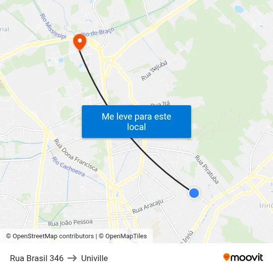 Rua Brasil 346 to Univille map