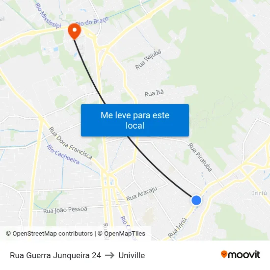 Rua Guerra Junqueira 24 to Univille map