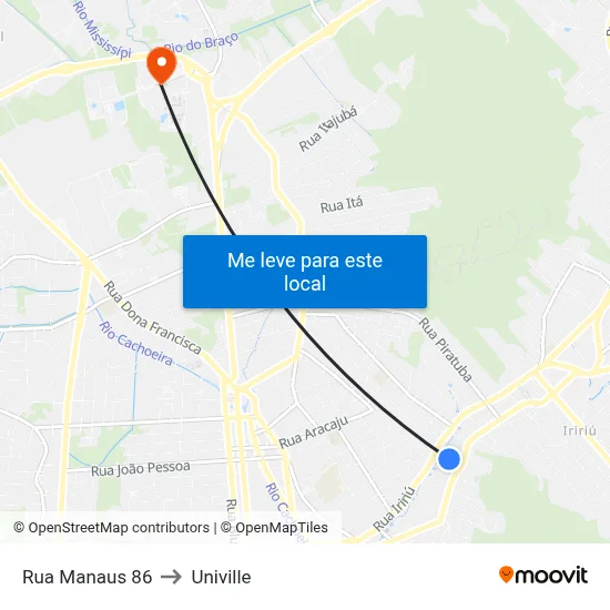 Rua Manaus 86 to Univille map