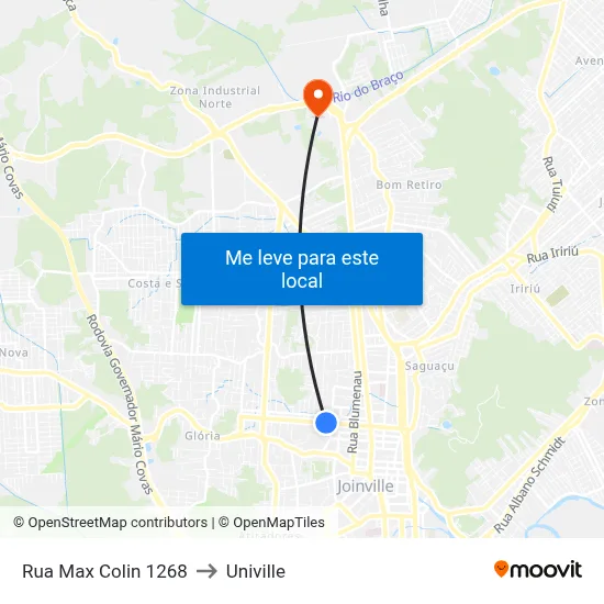 Rua Max Colin 1268 to Univille map