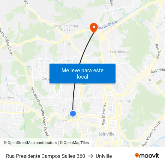 Rua Presidente Campos Salles 360 to Univille map