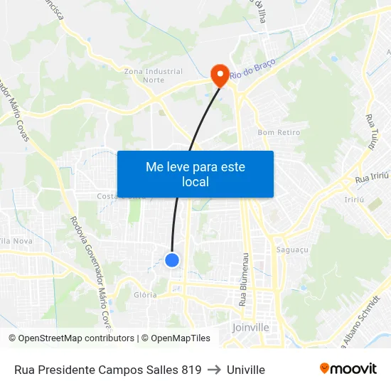 Rua Presidente Campos Salles 819 to Univille map