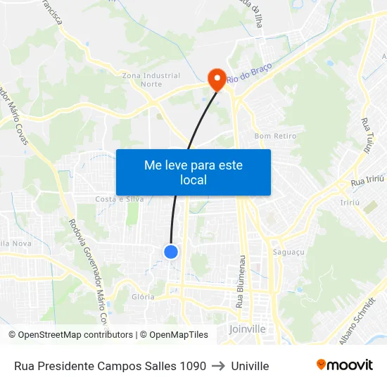 Rua Presidente Campos Salles 1090 to Univille map