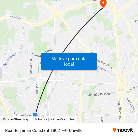 Rua Benjamin Constant 1802 to Univille map