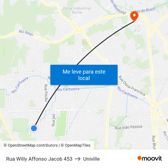 Rua Willy Affonso Jacob 453 to Univille map