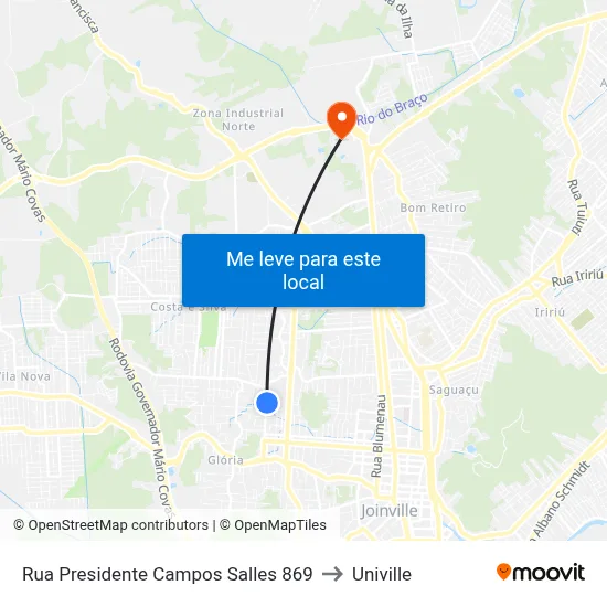 Rua Presidente Campos Salles 869 to Univille map