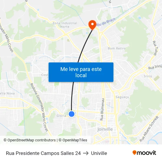 Rua Presidente Campos Salles 24 to Univille map