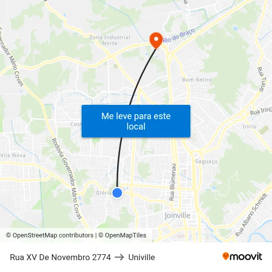 Rua XV De Novembro 2774 to Univille map