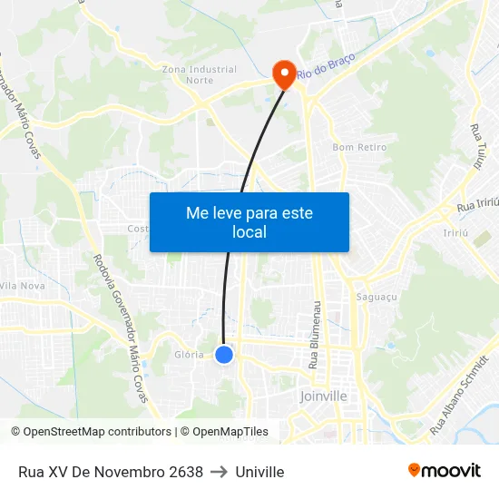 Rua XV De Novembro 2638 to Univille map