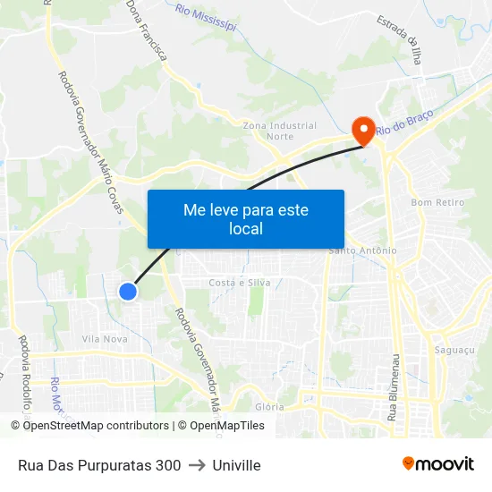 Rua Das Purpuratas 300 to Univille map