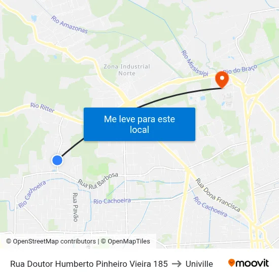 Rua Doutor Humberto Pinheiro Vieira 185 to Univille map