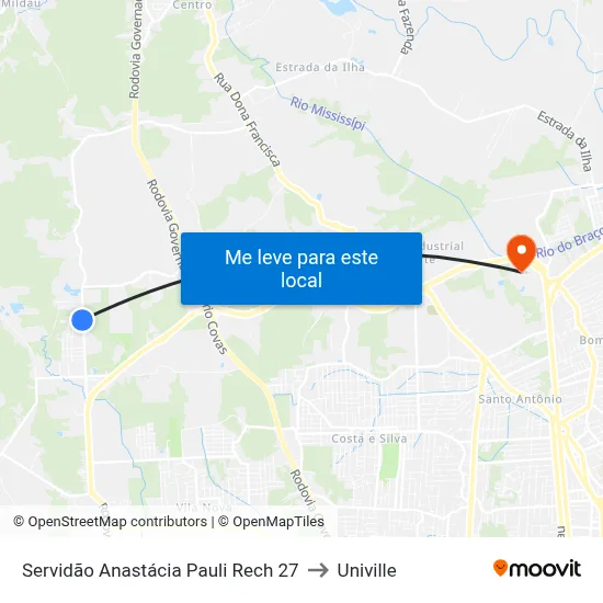 Servidão Anastácia Pauli Rech 27 to Univille map