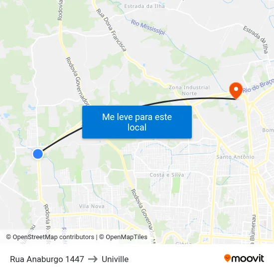 Rua Anaburgo 1447 to Univille map