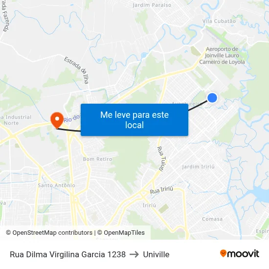 Rua Dilma Virgilina Garcia 1238 to Univille map