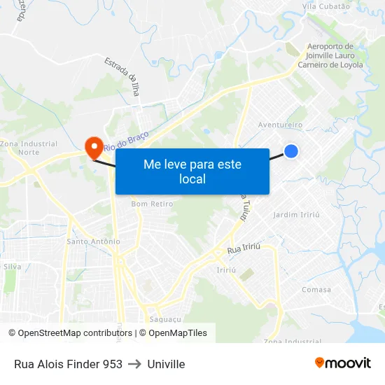 Rua Alois Finder 953 to Univille map