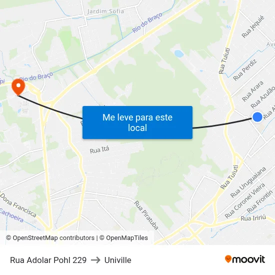 Rua Adolar Pohl 229 to Univille map