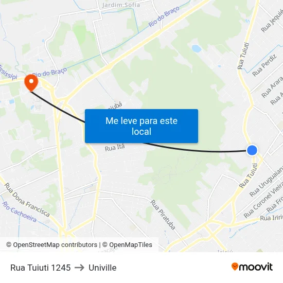Rua Tuiuti 1245 to Univille map