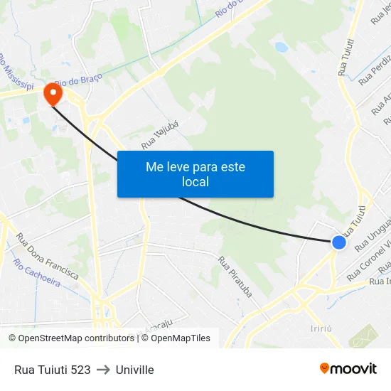 Rua Tuiuti 523 to Univille map
