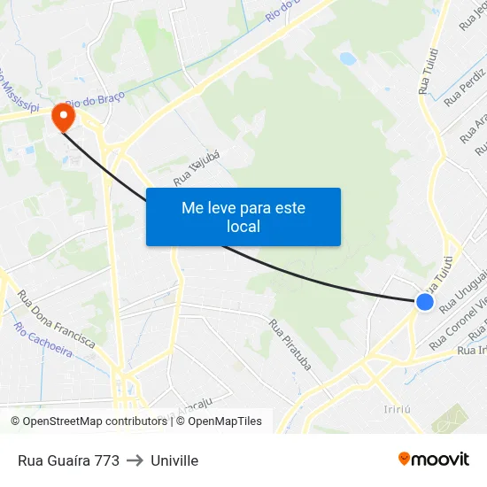 Rua Guaíra 773 to Univille map