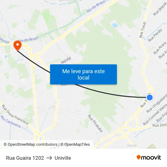 Rua Guaíra 1202 to Univille map