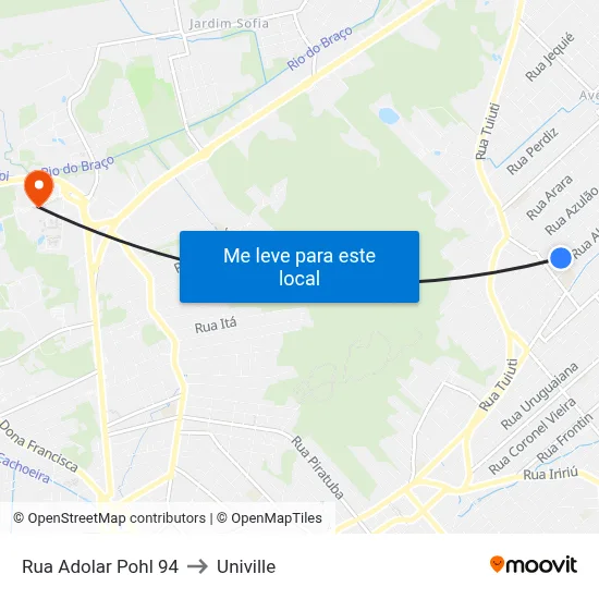 Rua Adolar Pohl 94 to Univille map