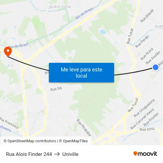 Rua Alois Finder 244 to Univille map