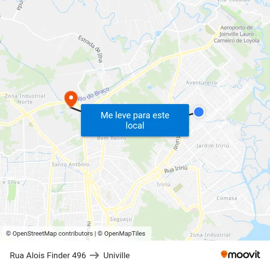 Rua Alois Finder 496 to Univille map