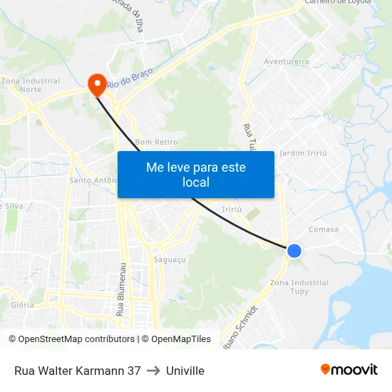 Rua Walter Karmann 37 to Univille map