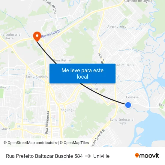 Rua Prefeito Baltazar Buschle 584 to Univille map