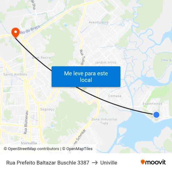Rua Prefeito Baltazar Buschle 3387 to Univille map