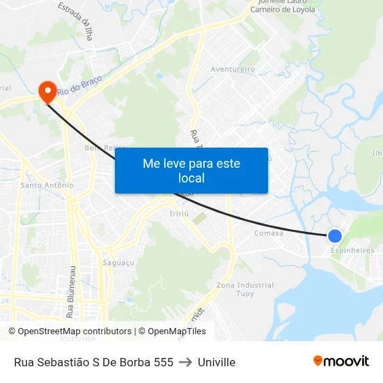 Rua Sebastião S De Borba 555 to Univille map