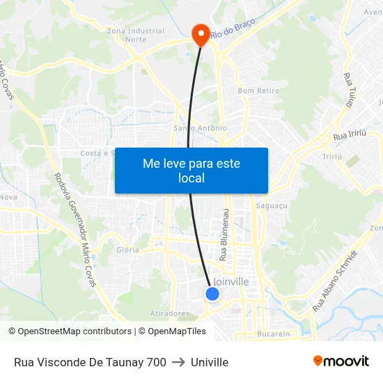 Rua Visconde De Taunay 700 to Univille map