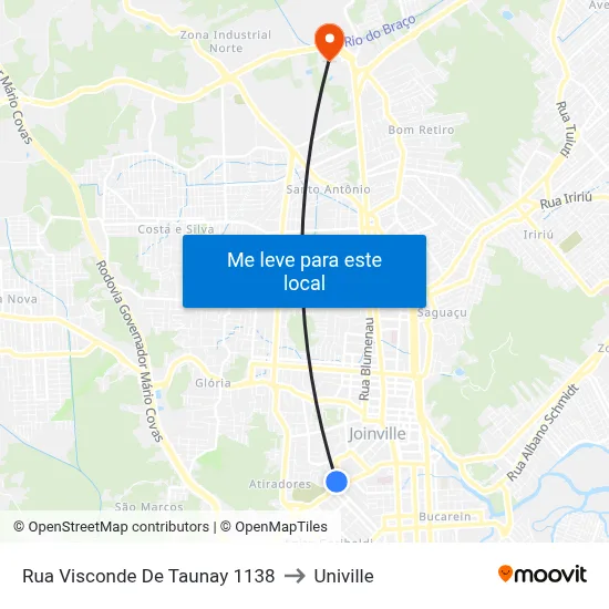 Rua Visconde De Taunay 1138 to Univille map