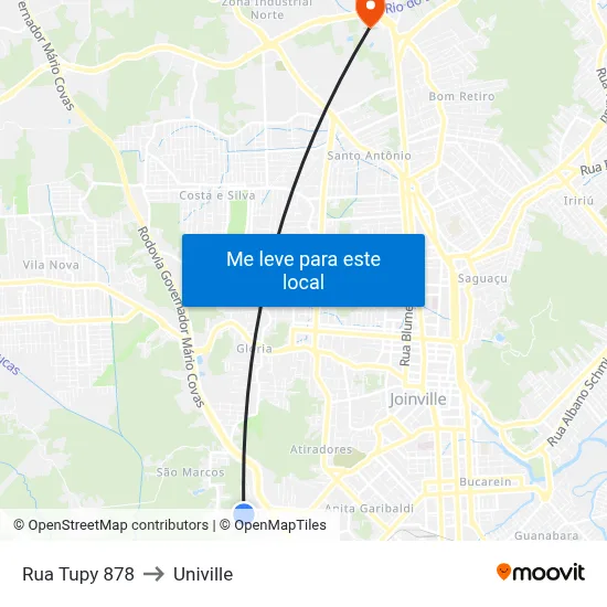 Rua Tupy 878 to Univille map